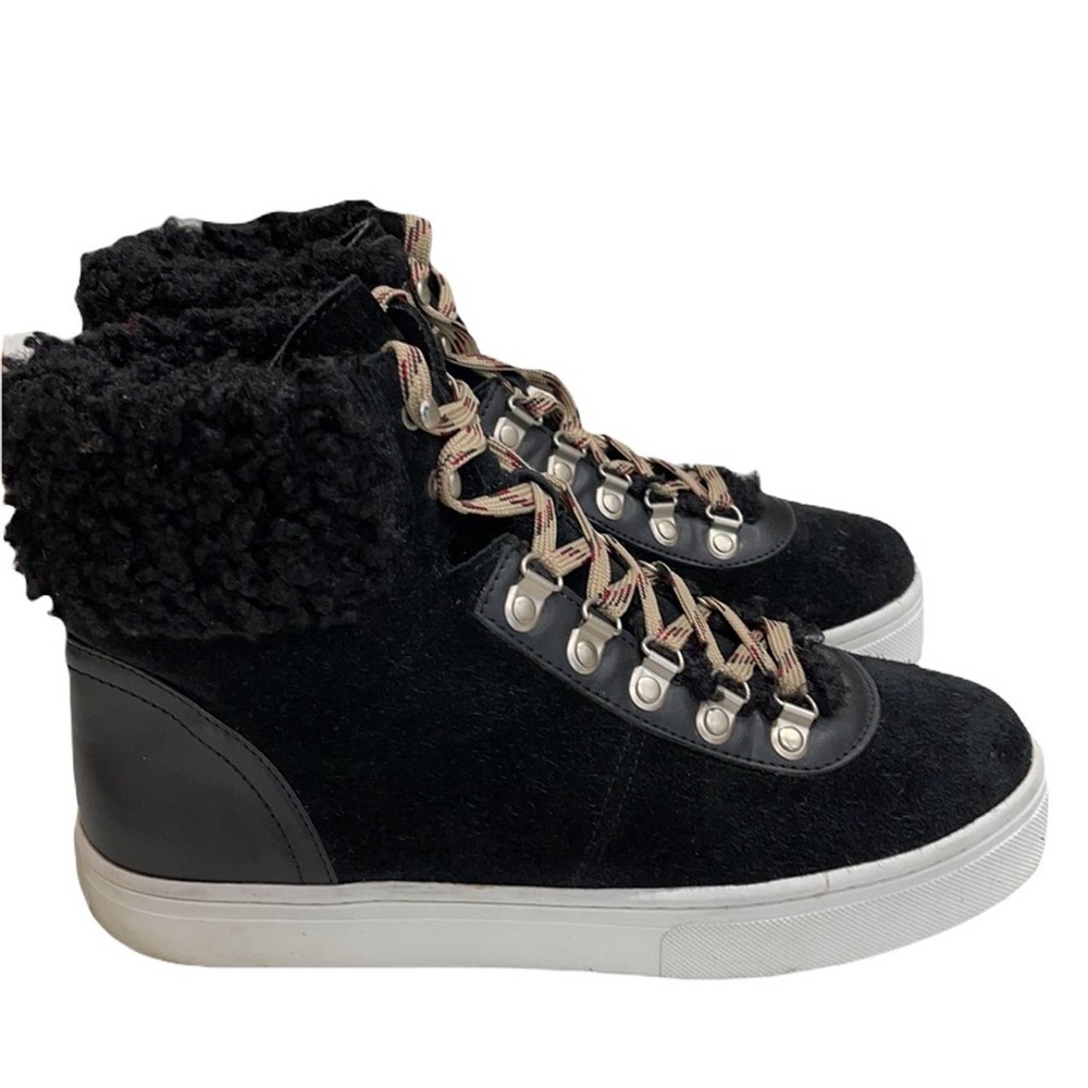 Sam Edelman Luther Suede and Faux Shearling High Top Sneaker SZ 9 Black